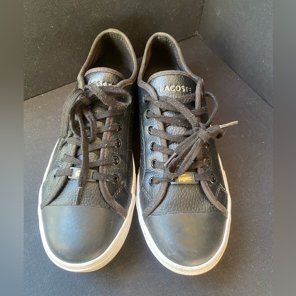 Lacoste Ziane Plus Grand Black and White Pebble Leather Sneakers Gold Accents 8 - Picture 5 of 8